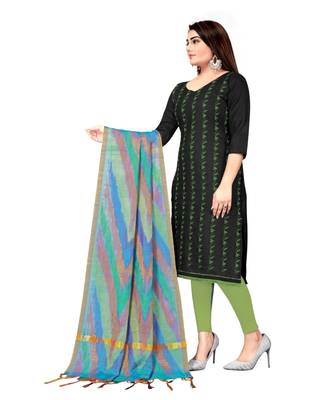 Black Slub Cotton Embroidered Unstitched Dress Material 3