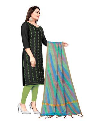 Black Slub Cotton Embroidered Unstitched Dress Material 4