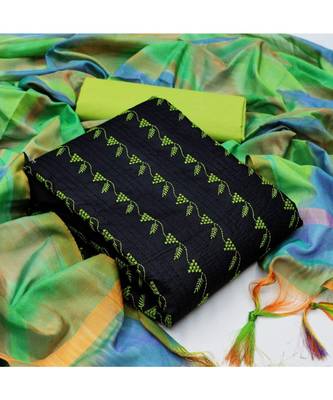 Black Slub Cotton Embroidered Unstitched Dress Material 5