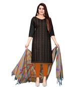 Black Slub Cotton Embroidered Unstitched Dress Material