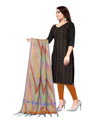 Black Slub Cotton Embroidered Unstitched Dress Material 3