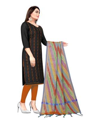 Black Slub Cotton Embroidered Unstitched Dress Material 4