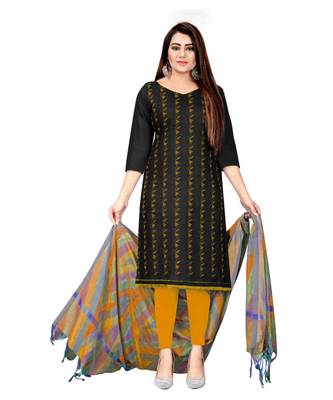 Black Slub Cotton Embroidered Unstitched Dress Material 1