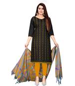 Black Slub Cotton Embroidered Unstitched Dress Material