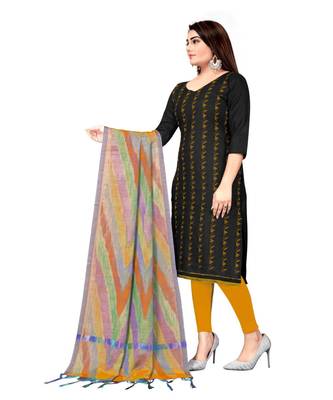 Black Slub Cotton Embroidered Unstitched Dress Material 3