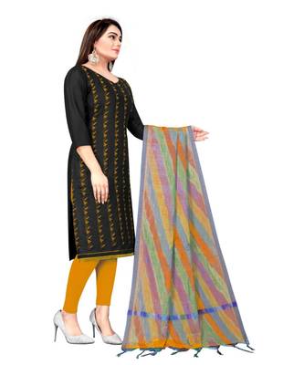 Black Slub Cotton Embroidered Unstitched Dress Material 4