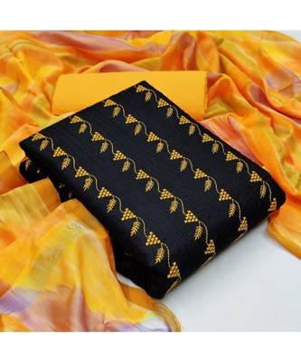 Black Slub Cotton Embroidered Unstitched Dress Material 5