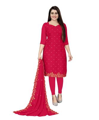Pink Georgette Embroidered Unstitched Dress Material 1