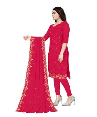Pink Georgette Embroidered Unstitched Dress Material 2