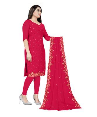 Pink Georgette Embroidered Unstitched Dress Material 3