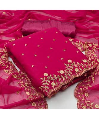 Pink Georgette Embroidered Unstitched Dress Material 5