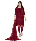 Maroon Georgette Embroidered Unstitched Dress Material