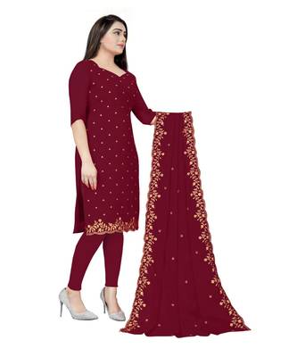 Maroon Georgette Embroidered Unstitched Dress Material 3