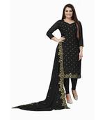 Black Georgette Embroidered Unstitched Dress Material