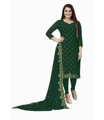 Dark Green Georgette Embroidered Unstitched Dress Material