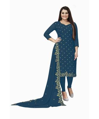 Blue Georgette Embroidered Unstitched Dress Material 1