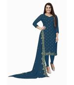 Blue Georgette Embroidered Unstitched Dress Material