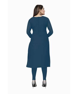 Blue Georgette Embroidered Unstitched Dress Material 4