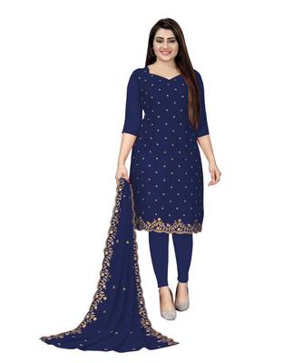 Navy Blue Georgette Embroidered Unstitched Dress Material 1