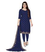 Navy Blue Georgette Embroidered Unstitched Dress Material