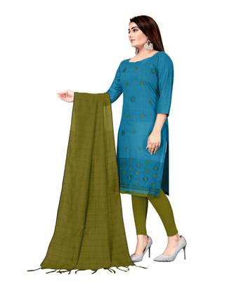 Blue Banarasi Cotton Embroidered Unstitched Dress Material 3