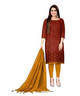 Maroon Banarasi Cotton Embroidered Unstitched Dress Material 1