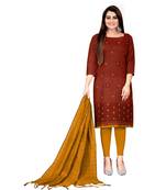 Maroon Banarasi Cotton Embroidered Unstitched Dress Material