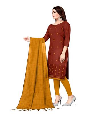 Maroon Banarasi Cotton Embroidered Unstitched Dress Material 3