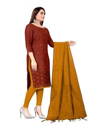 Maroon Banarasi Cotton Embroidered Unstitched Dress Material 4