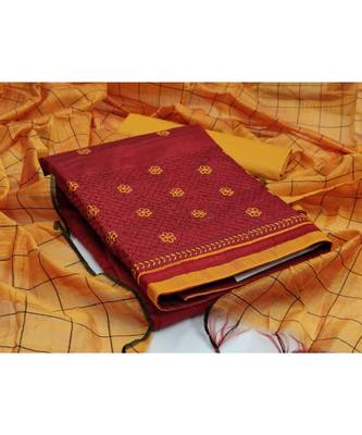 Maroon Banarasi Cotton Embroidered Unstitched Dress Material 5