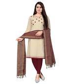 Off White Khadi Cotton Embroidered Unstitched Dress Material