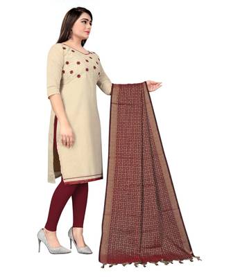 Off White Khadi Cotton Embroidered Unstitched Dress Material 4