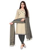 Off White Khadi Cotton Embroidered Unstitched Dress Material