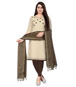 Off White Khadi Cotton Embroidered Unstitched Dress Material