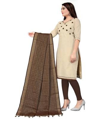 Off White Khadi Cotton Embroidered Unstitched Dress Material 3