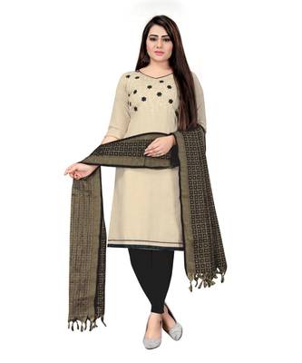 Off White Khadi Cotton Embroidered Unstitched Dress Material 1