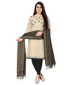 Off White Khadi Cotton Embroidered Unstitched Dress Material