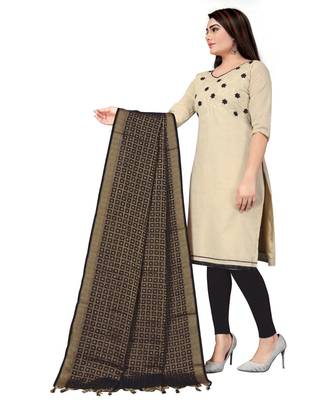 Off White Khadi Cotton Embroidered Unstitched Dress Material 3