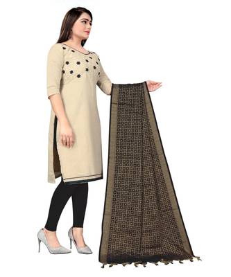 Off White Khadi Cotton Embroidered Unstitched Dress Material 4