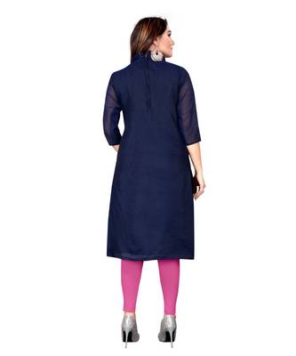 Navy Blue Chanderi Cotton Embroidered Unstitched Dress Material 2