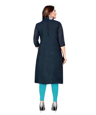 Navy Blue Chanderi Cotton Embroidered Unstitched Dress Material 2