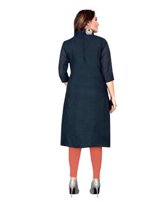 Navy Blue Chanderi Cotton Embroidered Unstitched Dress Material 2