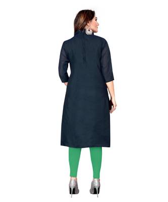 Navy Blue Chanderi Cotton Embroidered Unstitched Dress Material 2