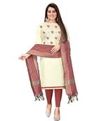 White Slub Cotton Embroidered Unstitched Dress Material