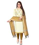 White Slub Cotton Embroidered Unstitched Dress Material