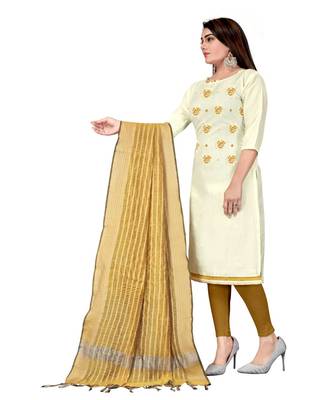 White Slub Cotton Embroidered Unstitched Dress Material 3
