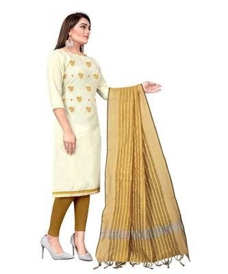 White Slub Cotton Embroidered Unstitched Dress Material 4