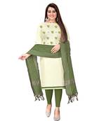 White Slub Cotton Embroidered Unstitched Dress Material