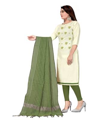 White Slub Cotton Embroidered Unstitched Dress Material 3