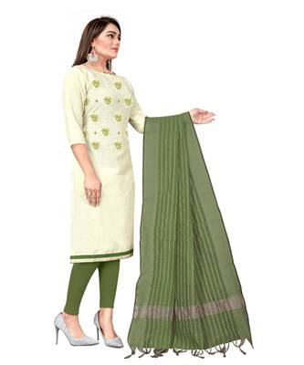 White Slub Cotton Embroidered Unstitched Dress Material 4